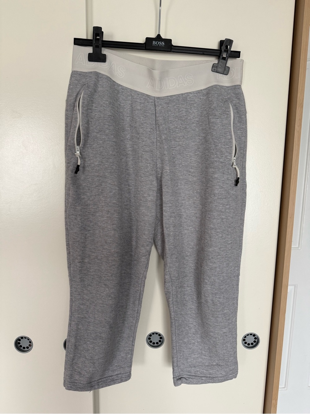 adidas Light Gray Girls' Cropped Sweatpants with Elastic Logo Waistband